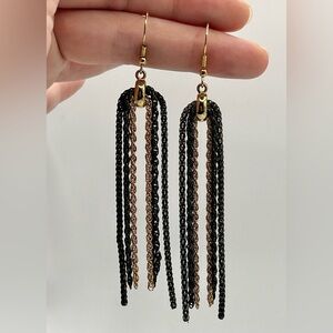 Avon Black and Burnished Gold Tone “Fringe Benefits” Dangle Earrings